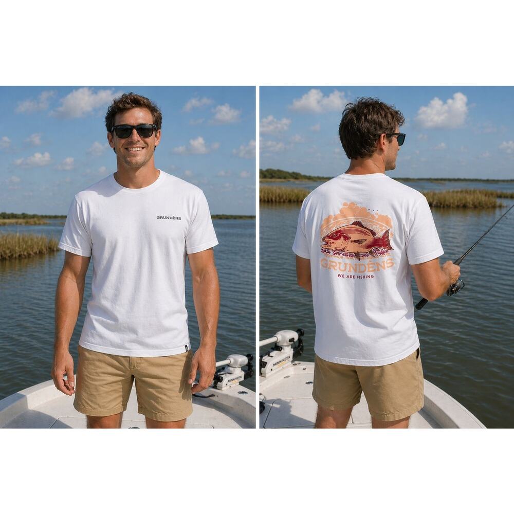 Grundéns Fishing T-Shirt Men's Large White Redfish Graphic Short Sleeve NWT